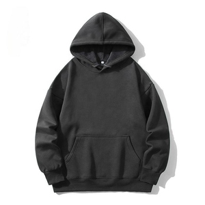 Men's Black Hooded Sweatshirt Regular Fit Cotton French Terry Casual Solid Color Pocket Design basicscotton <b>blended</b> - Product Image 1