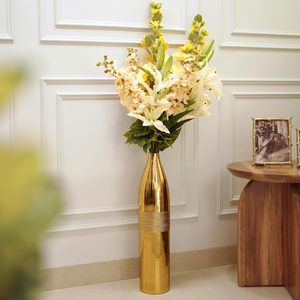 Luxury Gold Metal Floor <b>Vase</b> with High Gloss Finish <b>Tall</b> Statement <b>Decor</b> for Contemporary Home Interiors - Product Image 6