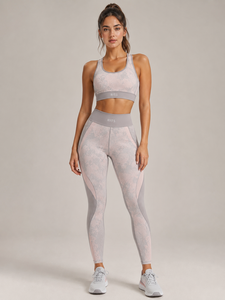 RITS Yoga Set <b>Women</b> 2 Piece High Waist <b>Leggings</b> Sports Bra Seamless Breathable Workout Wear Solid Color Contrast Binding - Product Image 2
