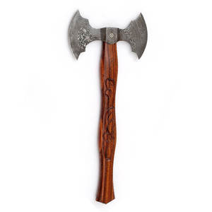 Damascus Steel Double Head <b>Axe</b> High Quality Pattern Steel Head With Strong Wooden <b>Handle</b> For Camping And Utility - Product Image 2