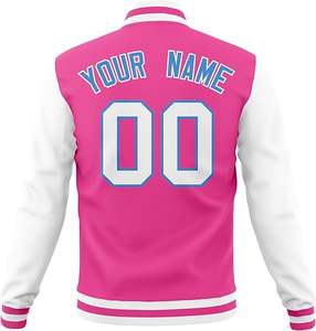 Vestes de baseball pour hommes personnalisées en gros avec logo brodé, style universitaire, décontractées, hiver, rose et vert - Product Image 6