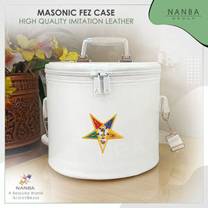 Boîte de rangement pour fez de la Franc-Maçonnerie et de l'Étoile de l'Orient, en similicuir, avec broderie machine OES Star, boîte de présentation pour fez et chapeaux - Product Image 6