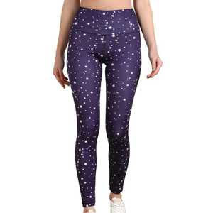 Leggings de cintura alta con estampado de estrellas, pantalones de yoga de punto elásticos deportivos para mujer, pantalones de yoga con estampado morado para todas las estaciones - Product Image 1