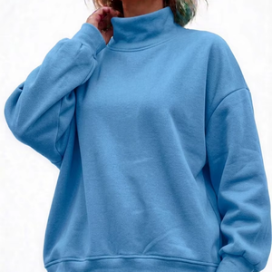 Sweat-shirt confortable et décontracté pour femme, col roulé, 100 % coton, coupe ample, surdimensionné, écologique, respirant, idéal pour l'hiver - Product Image 1