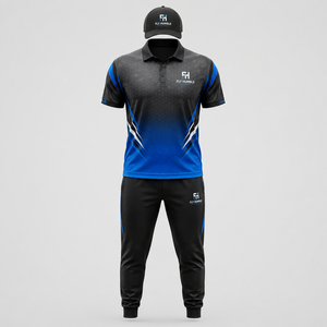 Uniforme de Cricket Transpirable de Secado Rápido para Hombre Fly Humble, Conjunto Negro con Degradado Azul, Ribete en Contraste, Corte Regular, para Todas las Temporadas - Product Image 1