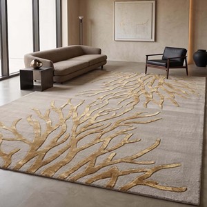 Hand Tufted Modern Wool/Silk Area Rug Luxury Soft Living Room Bedroom Carpet Premium Home Decor Beige Gold PET Friendly Extra - Product Image 1