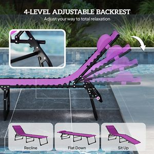 2 Sedie a Sdraio Pieghevoli Viola per Piscina e Spiaggia con Schienale Reclinabile a 4 Posizioni, Cuscino, Rete Traspirante e Seduta con Elastici - Product Image 4