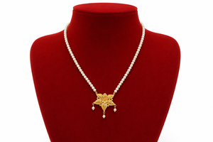 22K <b>Solid</b> Yellow <b>Gold</b> Floral Star <b>Pendant</b> Pearl Necklace for Women Fine Jewelry Handcrafted 916 Hallmarked <b>Gold</b> Ornament - Product Image 1