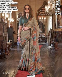 Sari en soie Heer Floral Mulai pour femme, prêt pour les fêtes d'hiver et Diwali, infroissable et anti-humidité, style traditionnel - Product Image 2