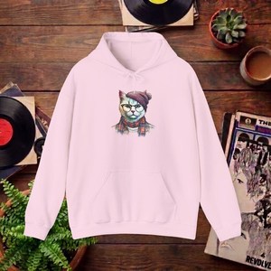 Sudadera con capucha con estampado de gato de dibujos animados, ropa informal unisex para otoño, sudadera con capucha rosa, sudadera con capucha de dibujos animados para hombre - Product Image 1