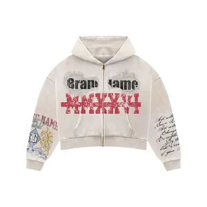 <b>Grey</b> Dragon Graphic Cropped Zip Hoodie | Oversized Streetwear <b>Jacket</b> | Custom OEM Private Label Manufacturer - Product Image 2
