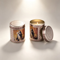 Contenants ronds en fer blanc personnalisés avec logo, style antique religieux, pour bougies, cadeaux de baptême, événements religieux et fêtes