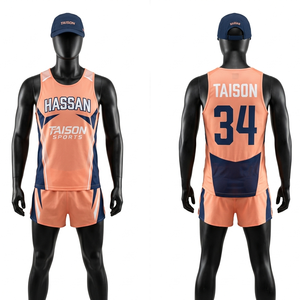 Men <b>Running</b> <b>Singlet</b> Uniform Premium Polyester Interlock Beige Grey Blue Contrast Side Panels Sublimation Logo <b>Running</b> Uniform - Product Image 2