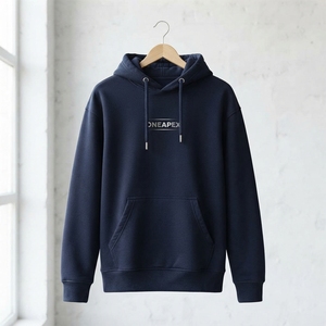 OneApex Men's <b>Navy</b> Blue Hooded <b>Sweatshirt</b> Regular Fit Casual Pullover Fleece Cotton Streetwear With Front Pocket - Product Image 4