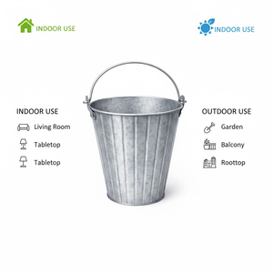 Maceta de Metal de Estilo Clásico con Asa, Diseño Rústico con Nervaduras Verticales, Maceta de Estaño Galvanizado Natural para Jardín y Decoración del Hogar - Product Image 6