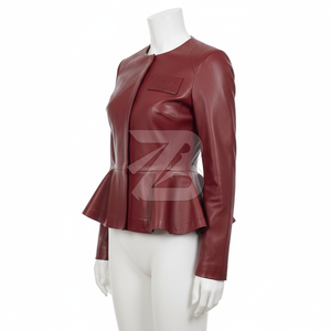 Chaqueta Peplum de Cuero Genuino para Mujer, Logotipo Personalizado, OEM, ODM, Venta al por Mayor, Corte Ajustado, Cierre de Cremallera, Ropa Exterior de Moda - Product Image 1
