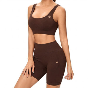Ensemble de sport côtelé sans couture pour femme, soutien-gorge de sport côtelé et short, tissu élastique, coupe élégante, tenue de fitness moderne deux pièces, vente chaude - Product Image 1
