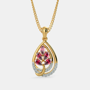 Collar con Colgante de Diamante Cultivado en Laboratorio en Forma de Lágrima y Hoja de Rubí en Oro Amarillo - Product Image 1