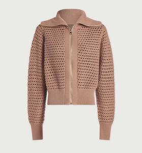 Pull en maille côtelée verticale pour femme avec fermeture éclair - Pull d'hiver amincissant - Pull doux et chaud de couleur unie pour femme - Respirant - Product Image 1