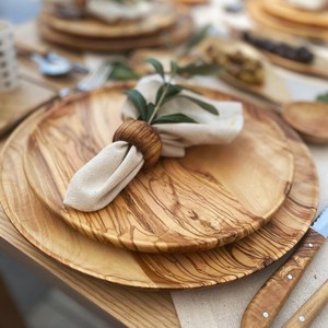 Ensemble de plats de service ronds en bois massif poli, écologiques, faits à la main, style Wabi Sabi, artisanat décoratif pour la table à manger - Product Image 1