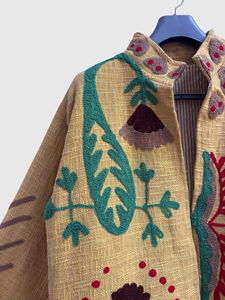 Veste en lin brodée à la main avec des motifs floraux, manches longues, col rabattu, taille plus, style Prairie Chic, vêtements de printemps pour femmes - Product Image 3