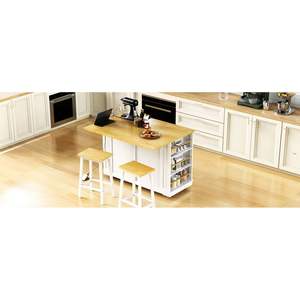 K & K 48 pollici grande isola da cucina bianca carrello 5 ruote 5 scaffali laterali aperti presa di corrente ripiano di stoccaggio interno cucina carrello da cucina - Product Image 6