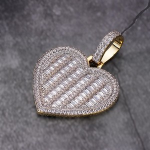 Gold Plated VVS Moissanite S925 <b>Silver</b> IGI Certified Diamond Pendants & <b>Charms</b> heart Shape Baguette Cut Diamond Pendant <b>Charms</b> - Product Image 3