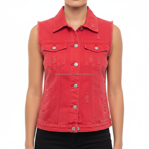 <b>Men's</b> Sleeveless Denim <b>Vest</b> Slim Fit Washed Distressed Embroidery Custom OEM Wholesale - Product Image 1