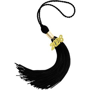 Set Cappello e Toga Neri per Laurea 2026 con Nappa Dorata e Fascia per Capelli, Decorazioni Congratulazioni per la Classe Superiore 2026, Catene per Capelli - Product Image 1