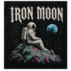 Camiseta de algodón negra para hombre con estampado de astronauta Iron Moon Space Rock, manga corta, cuello redondo, corte regular, tejido jersey - Product Image 5