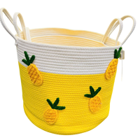 Panier de rangement en corde de coton avec motif ananas, panier en corde de coton tropical avec poignées