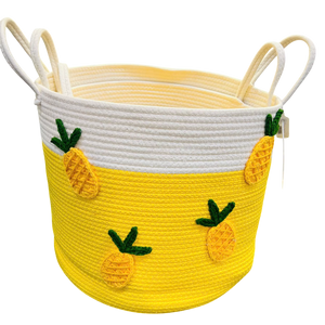 Cotton Rope Storage <b>Basket</b> with Pineapple Design, Tropical Cotton Rope <b>Basket</b> with Handles - Product Image 1
