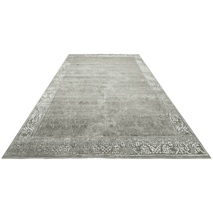 Alfombra de Salón de Lujo Grande, Tejida a Mano con Lana y Seda, con Medallón Antiguo en Tonos Mate de Arena y Dorado - Product Image 2