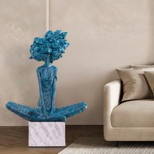 Sculpture abstraite de femme bleue de luxe, figurine en marbre, statue artistique de femme, décoration contemporaine pour la maison, artisanat personnalisable - Product Image 3