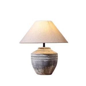 Lampe de table contemporaine en céramique artisanale vintage avec abat-jour en tissu amovible, lampe de chevet pour la décoration de la maison pour Diwali - Product Image 1