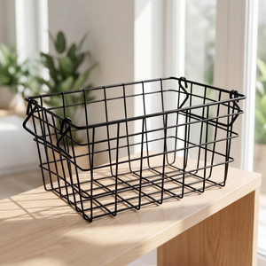 Cesta de Alambre Metálico Hecha a Mano con Asas, Cesta Decorativa de Almacenamiento de Tejido Abierto para Hogar, Cocina, Baño, Lavandería, Frutas y Decoración - Product Image 3