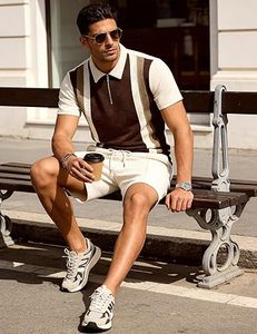 <b>Men</b> Summer Knitted Embroidered Solid 100% Cotton Quick Dry <b>Short</b> Sleeve Custom Logo Street Style Joggers Suits <b>Set</b> <b>Shirt</b> <b>Shorts</b> - Product Image 5