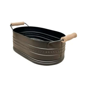 Matte Black Ribbed Oval Galvanized Steel Beverage Tub With Wooden Grips Handles Ribbed Wine <b>Cooler</b> For Party Tableware - Product Image 2