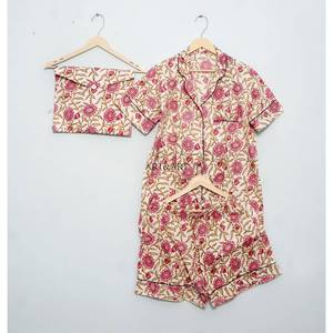 Ensemble de pyjama court pour femme 100% coton indien, printemps/été, respirant, léger, luxueux, logo sur le devant, séchage rapide, couleur personnalisée - Product Image 5