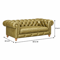 Canapé Chesterfield en cuir véritable, trois places, capitonné, avec accoudoirs roulés, style traditionnel.