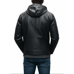 Chaqueta de Motociclista con Capucha de Cuero Vacuno Negro Hecha a Mano para Hombre Leathertex - Detalle Acolchado en Hombros y Codos Edición Urbana Élite - Product Image 1