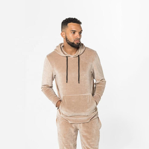 Ensemble de survêtement élégant en coton uni, personnalisé, deux pièces, en velours avec bande latérale, unisexe, pour hommes - Product Image 6