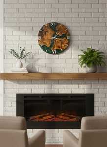 Horloge murale artisanale en bois d'olivier et résine époxy verte sur mesure, décoration moderne - Product Image 5