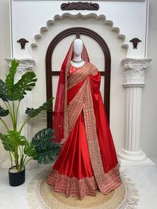 Sari de Luxe Japonais en Satin de Créateur Reglance avec Broderie à Fil Épais et Sequins, Blouse et Dupatta Inclus - Infroissable et Séchage Rapide - Product Image 3