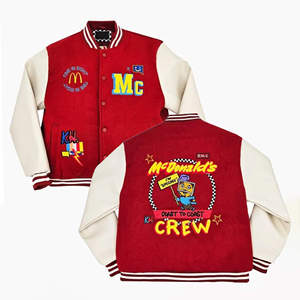 Custom Red Varsity <b>Jacket</b> With Cream <b>Leather</b> Sleeves Chenille Patch Embroidered Letterman <b>Jacket</b> OEM Private Label Manufacturer - Product Image 5