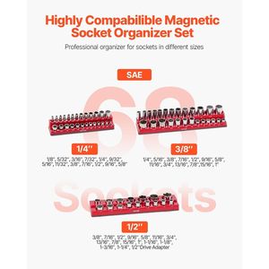 Set di 3 Organizzatori Magnetici per Bussole 1/4 3/8 1/2 SAE con Etichette Trasparenti, Contenitori per Attrezzi con Capacità di 68 Pezzi - Product Image 2