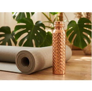 Premium Eco-Friendly Copper <b>Water</b> <b>Bottle</b> with Diamond Pattern <b>BPA</b> <b>Free</b> Portable Travel <b>Bottle</b> with Lid - Product Image 3