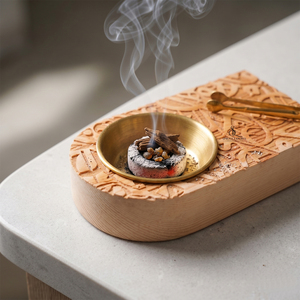 Brûleur à Bakhoor en bois sculpté, motif arche, calligraphie arabe, support d'encens Oud avec coupelle à charbon en métal doré amovible pour la maison - Product Image 6