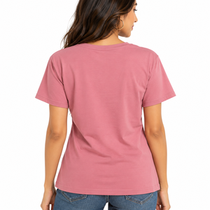 Camiseta con cuello en V para mujer, camiseta informal de manga corta con estampado floral rosa - Product Image 2