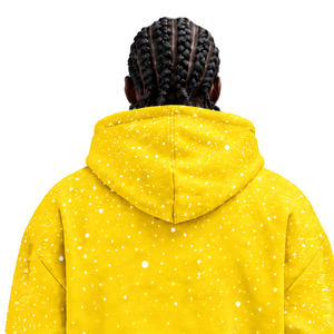 Bright Yellow <b>White</b> Speckled Print <b>Men</b> Pullover Hoodie Oversized Fleece <b>Sweatshirt</b> Long Sleeve Kangaroo Pocket Casual Streetwear - Product Image 4